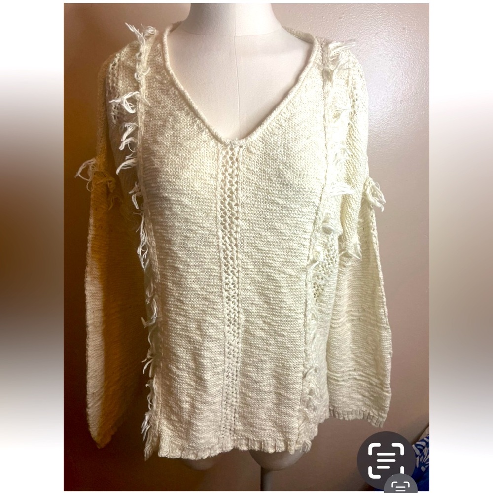 Lucky Brand Boho sweater ivory fringes size L
